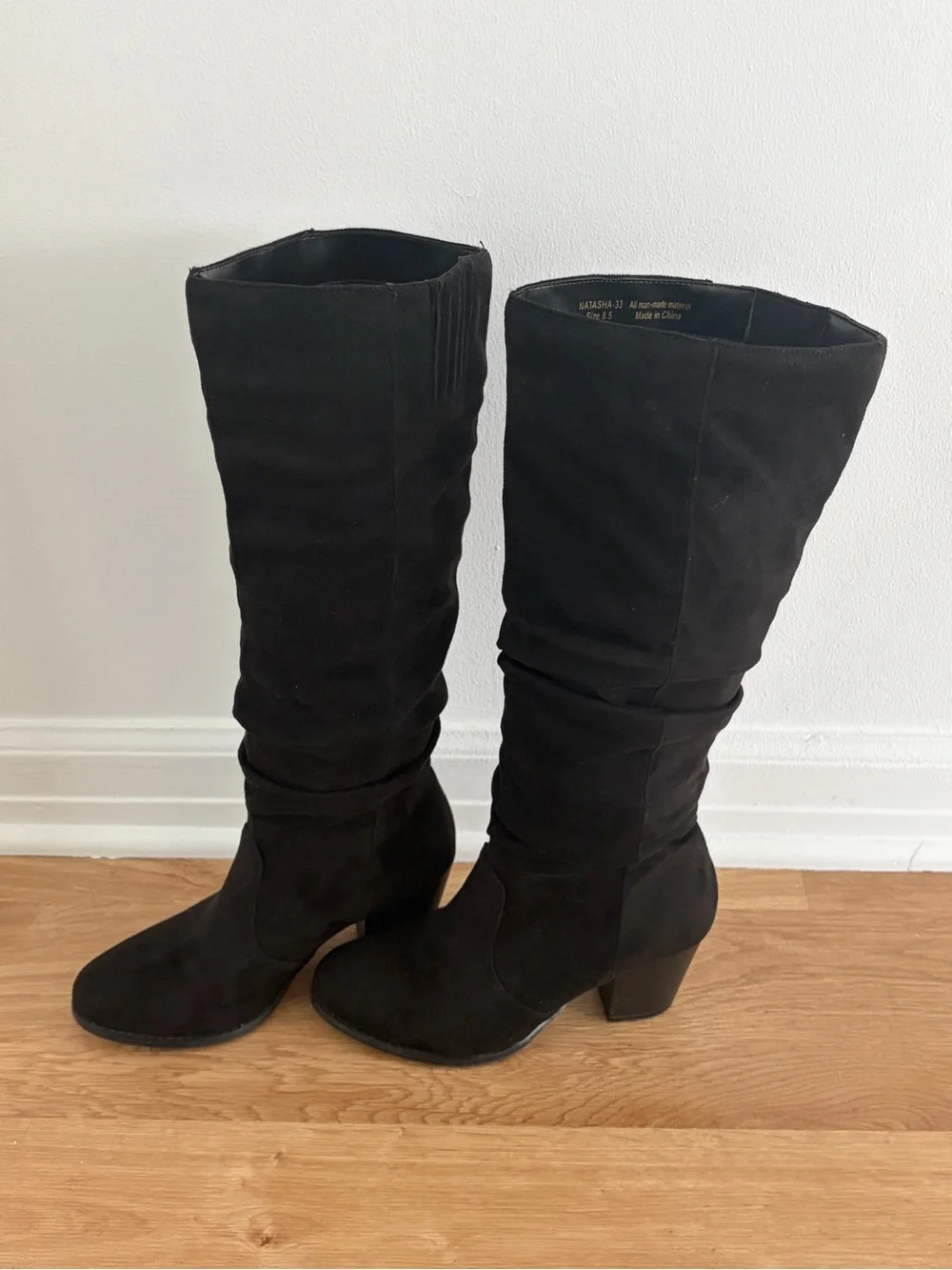 Natasha Couture Black Suede-Look Over-The-Knee Slouch Boots